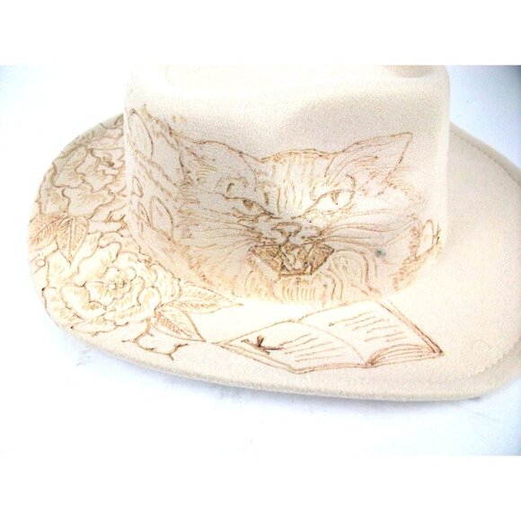 Custom Cowboy WSomens Fedora Hat Wide Brim Western Boho Cream Harry Potter Theme - Picture 3 of 6
